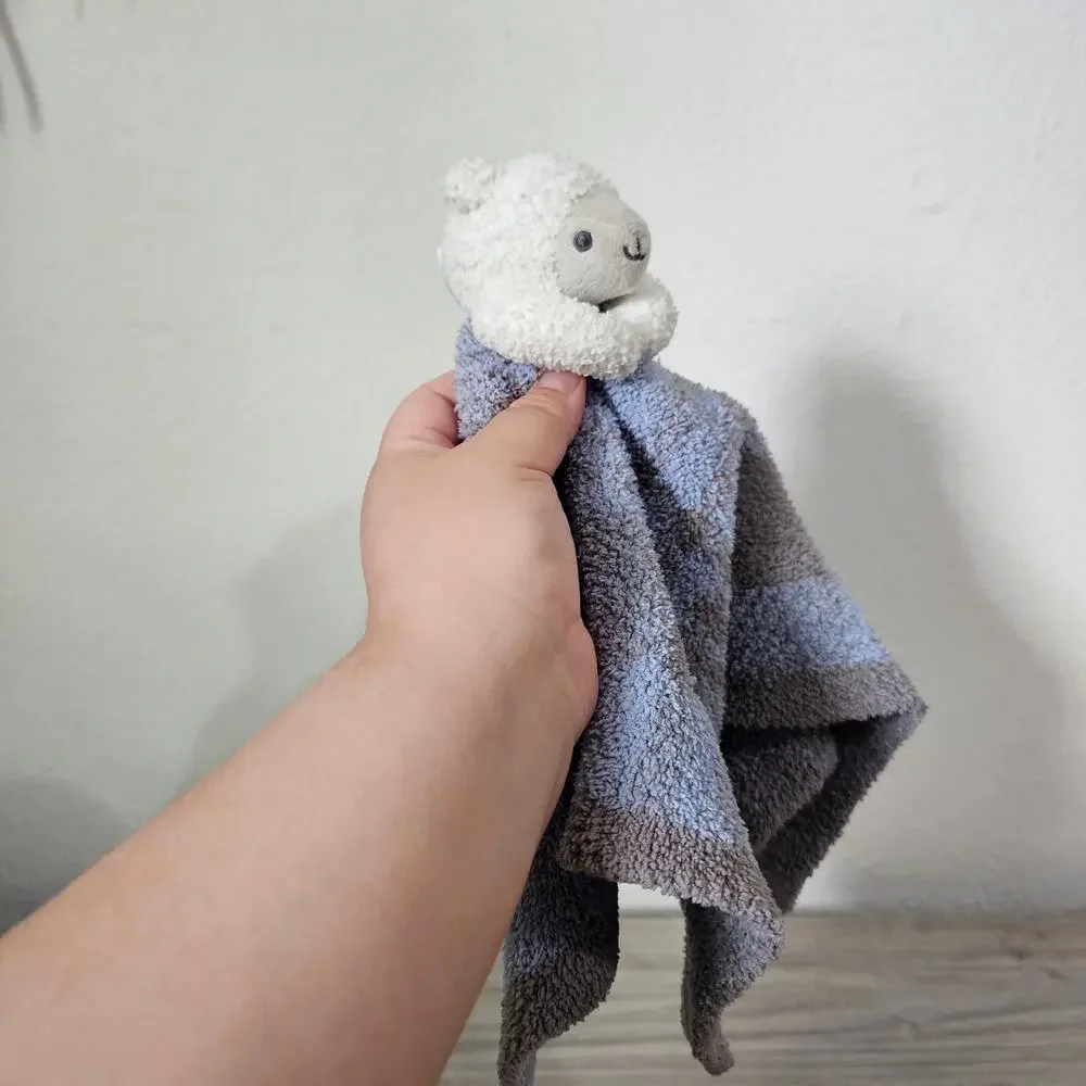 Barefoot Dreams White Sheep Lamb Blue Gray Blanket Plaid Cozychic Security Lovey